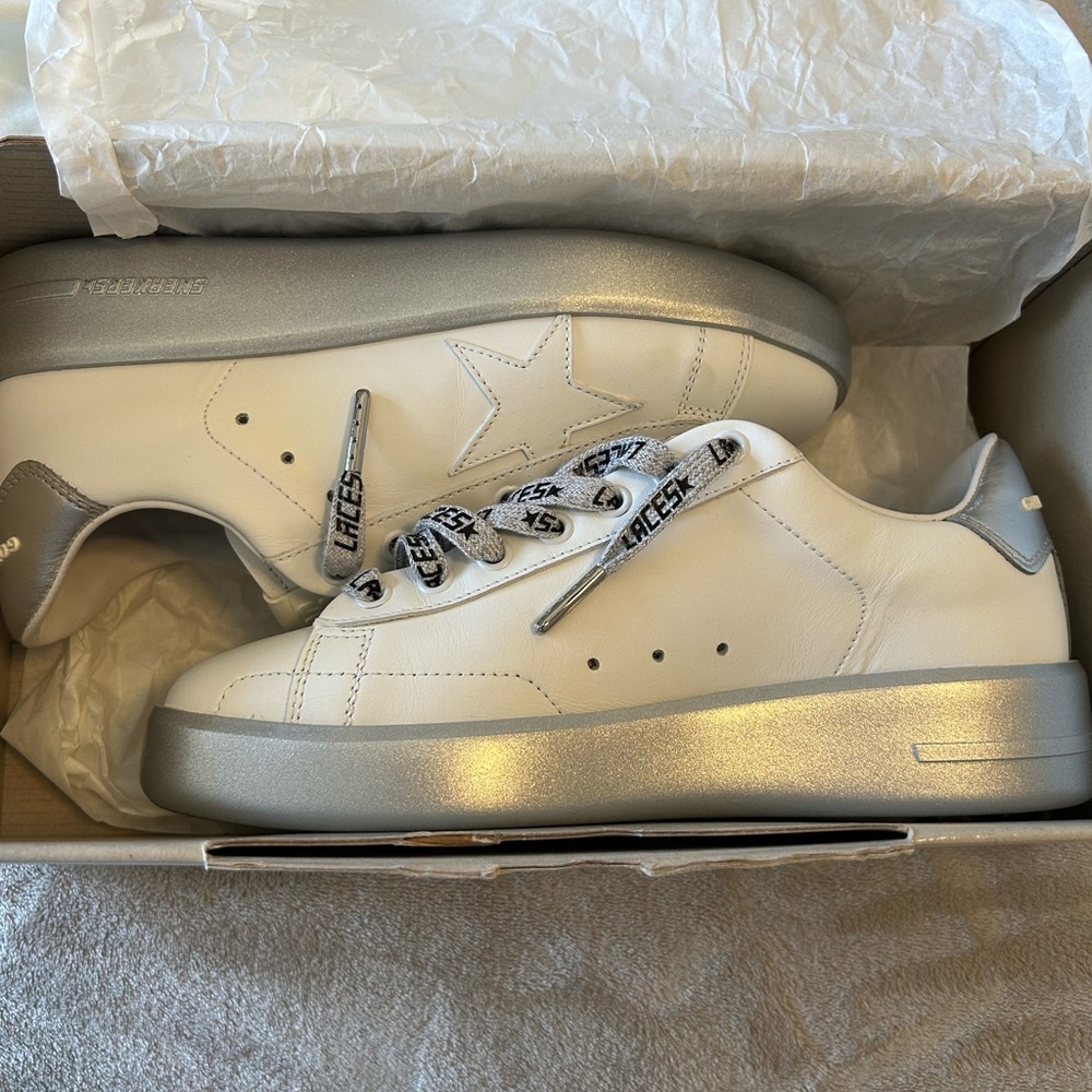 #Golden Goose white sneakers & silver worn once’s woman or men size 37, - Picture 9 of 16